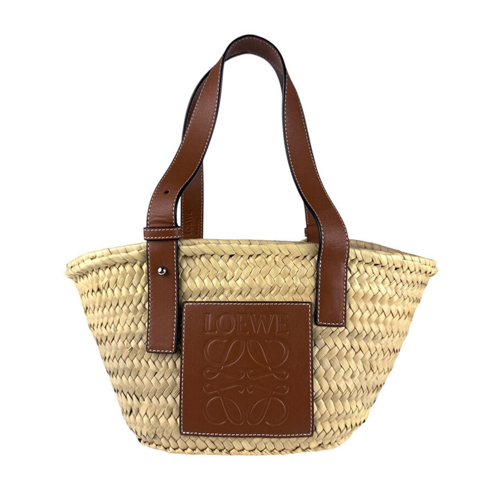 LOEWE Basket Bag Straw Leather Natural Brown